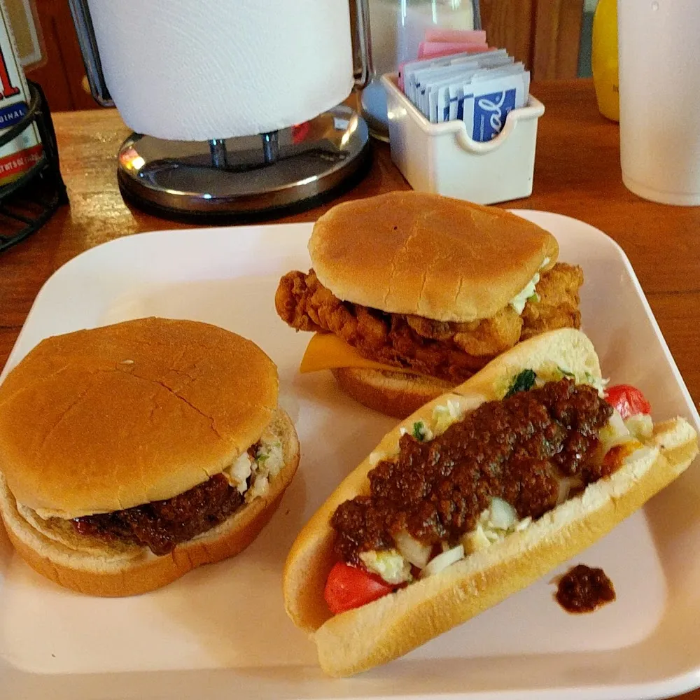 Hot Dog Chicken Sandwich and Cheeseburger